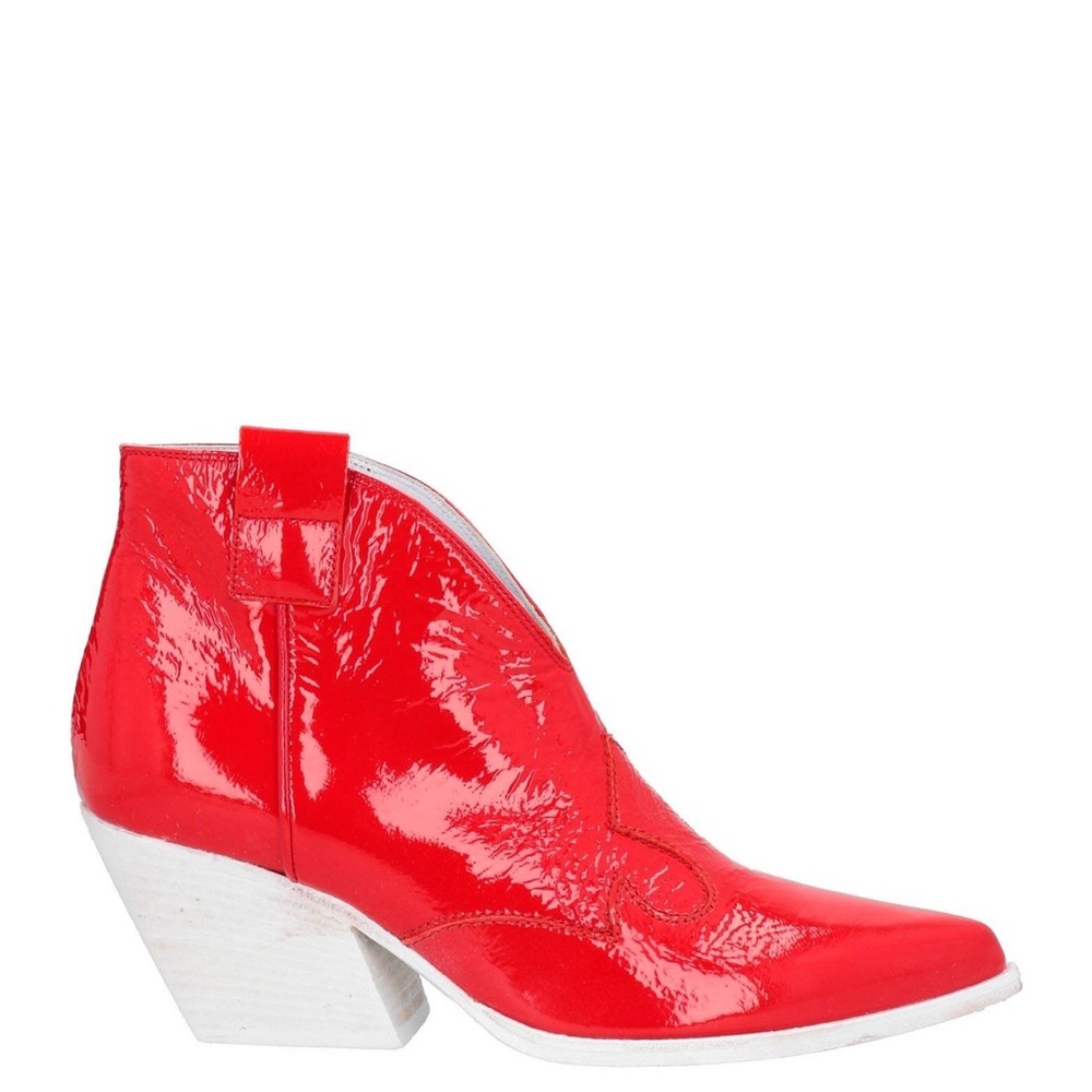 Italian High Fashion Brand New Red Patent Leather Ankle Boots